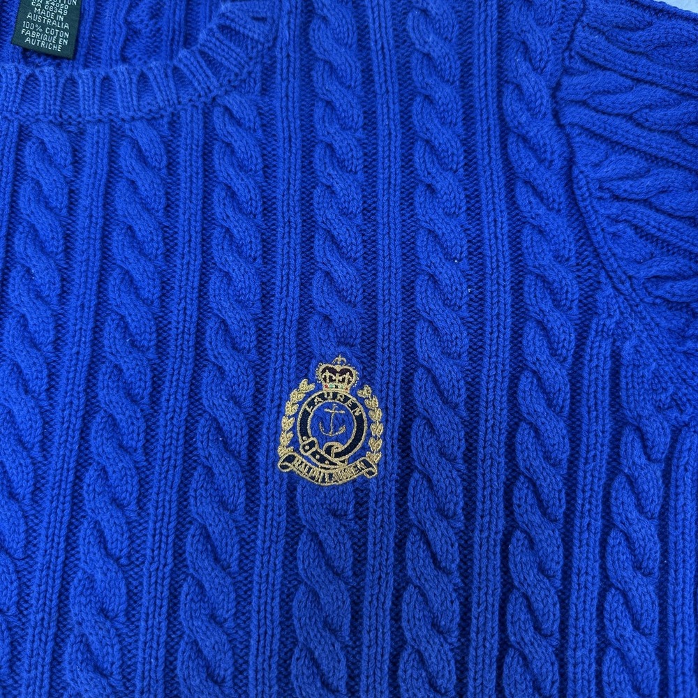 Lauren Ralph Lauren Sweater Womens Small Blue Cable Knit Crest Logo Prep Formal - Picture 3 of 10